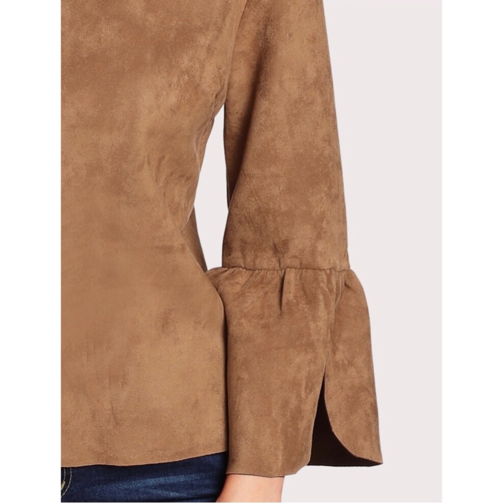 ‼️M LEFT‼️ Brown Flounce Suede Top - Picture 3 of 6